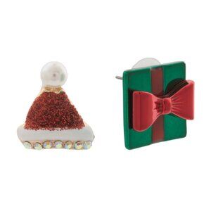 BETSEY JOHNSON Santa Hat Present Mismatched Stud Earrings NEW